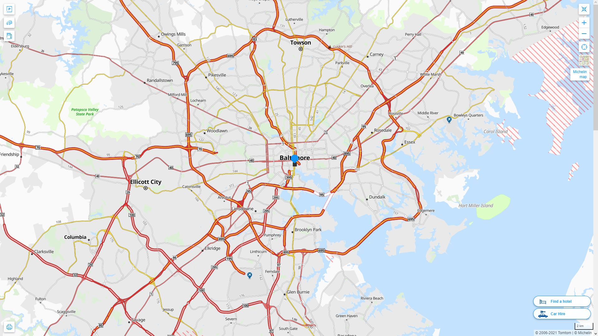 Baltimore Maryland Highway and Road Map